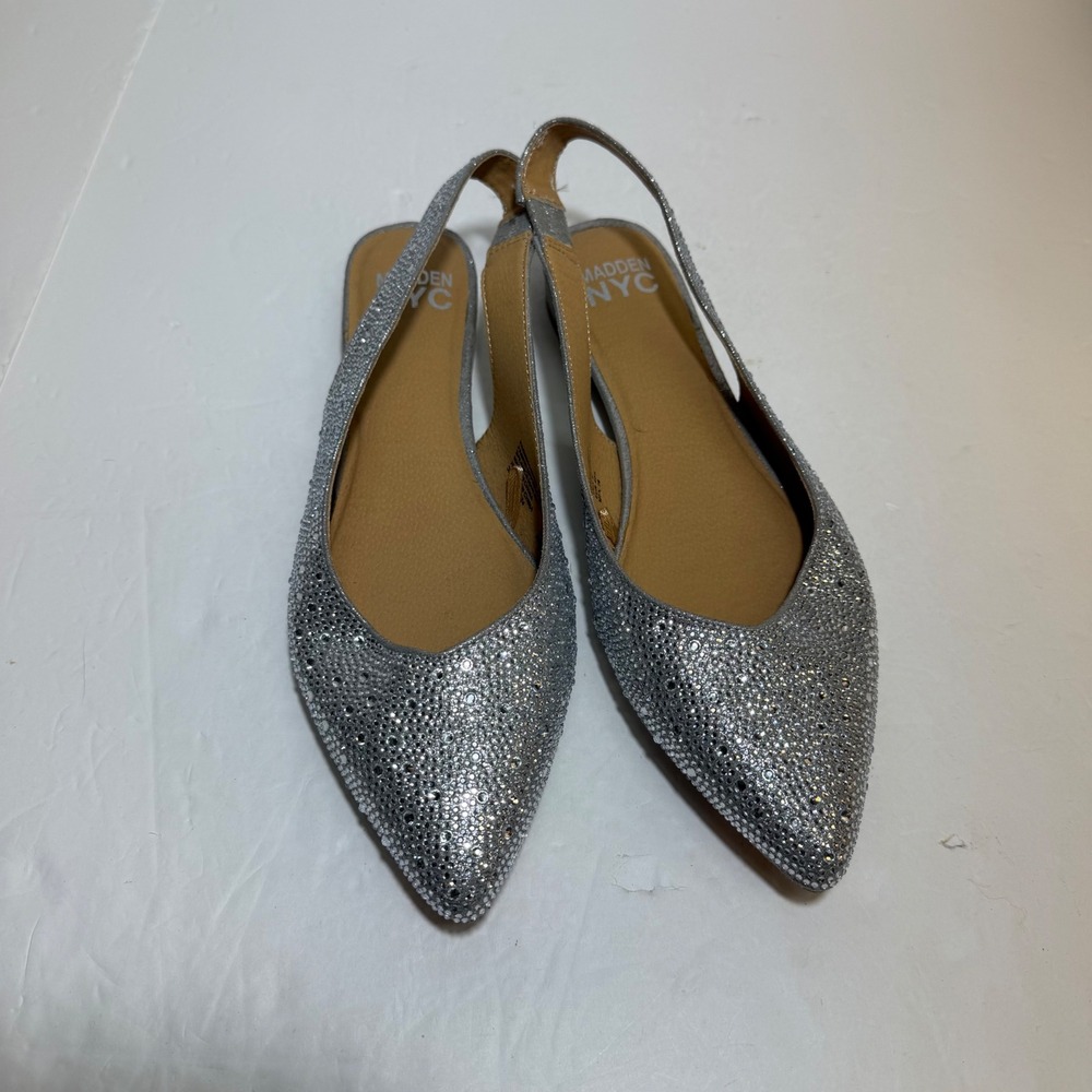 Madden NYC Silver Rhinestone Slingback Flats Pointed Toe WMMN44AM525 Size 9